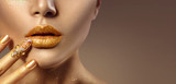 Fashion art golden skin woman face portrait closeup