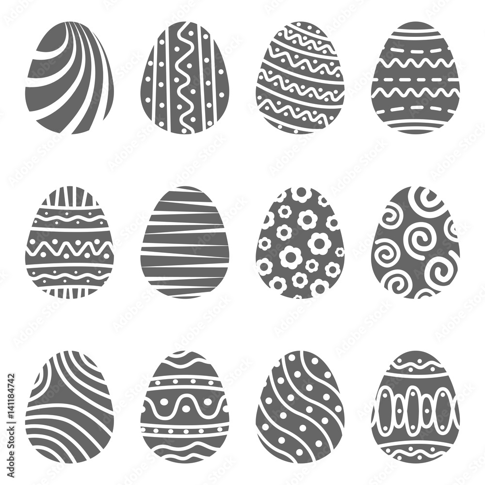 Set easter egg with curly ornament. Pack icon silhouette easter egg Set easter egg with curly ornament. Pack icon silhouette easter egg