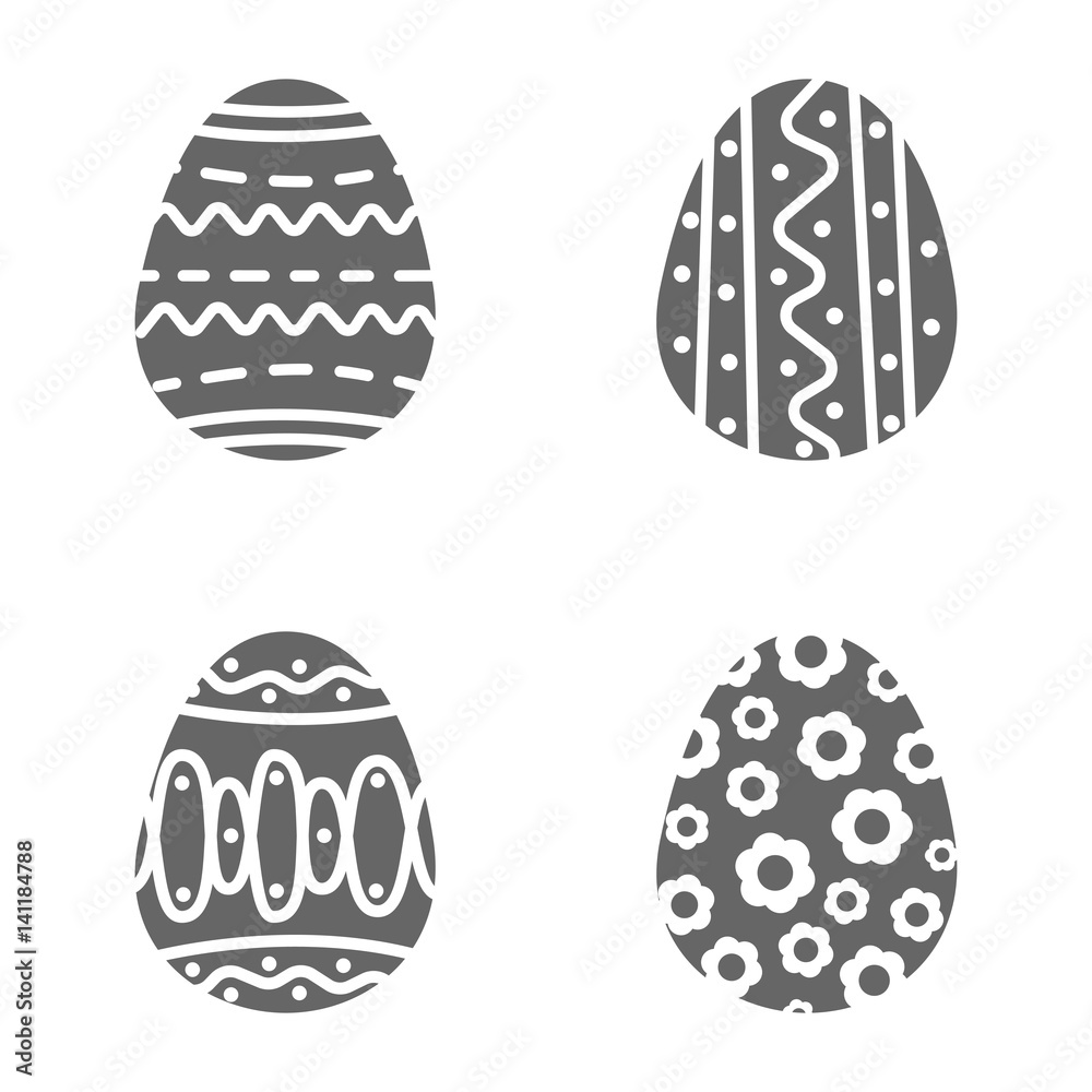 Set easter egg with curly ornament. Pack icon silhouette easter egg