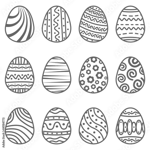 Set easter egg with curly ornament. Pack icon line easter egg