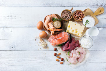 Assortment of healthy protein source and body building food