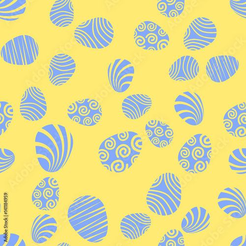 Easter egg with ornament texture seamless pattern on yellow background