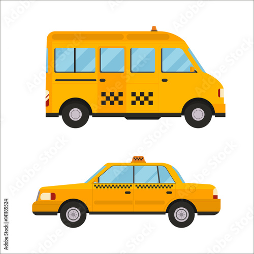 Yellow taxi bus vector illustration isolated car city travel cab transport traffic road street wheel service symbol icon passenger auto business sign