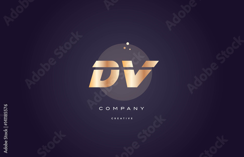 dv d v  gold metal purple alphabet letter logo icon template