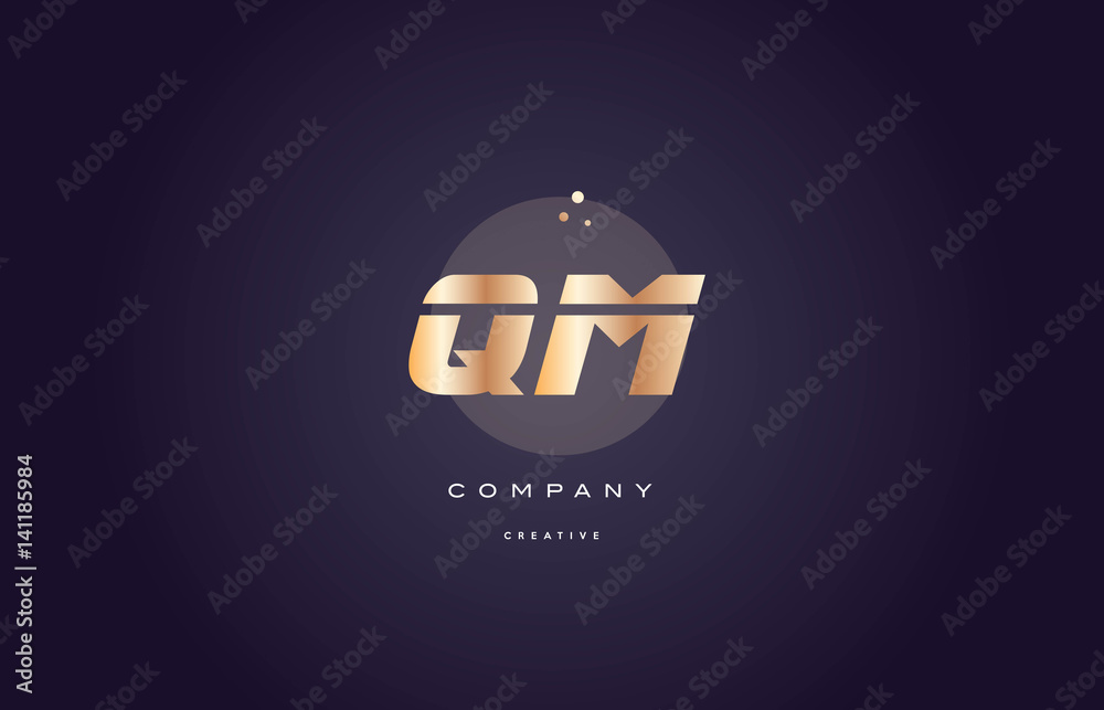 qm q m  gold metal purple alphabet letter logo icon template