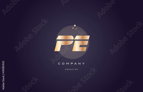 pe p e  gold metal purple alphabet letter logo icon template
