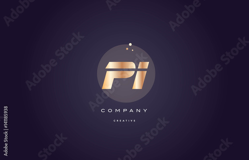 pi p i  gold metal purple alphabet letter logo icon template