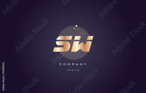 sw s w gold metal purple alphabet letter logo icon template