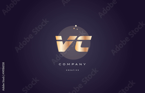 vc v c  gold metal purple alphabet letter logo icon template