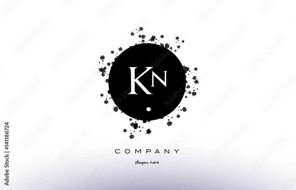 kn k n  circle grunge splash alphabet letter logo vector icon template