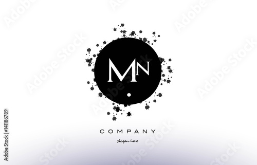 mn m n  circle grunge splash alphabet letter logo vector icon template