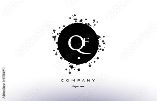 qf q f  circle grunge splash alphabet letter logo vector icon template