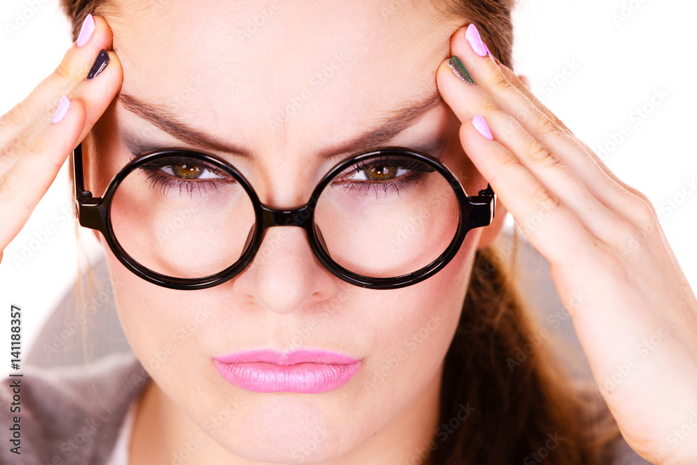 Woman suffering from headache migraine pain Woman suffering from headache migraine pain