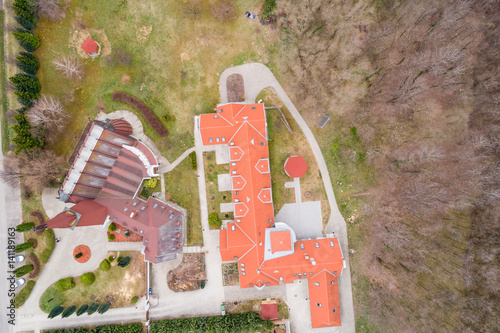 aerial view of modern church photo