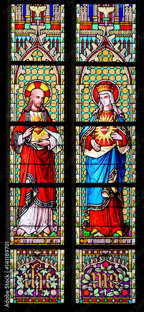 Stained Glass - Sacred Heart of Jesus and Most Pure Heart of Mary