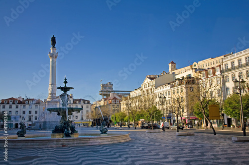 Central plaza in Lisbon, Portugal, with sunshine on the square
