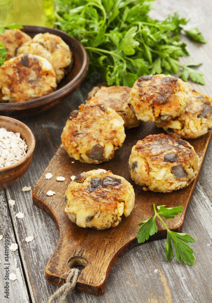 Fototapeta premium Vegetable cutlets with mushrooms