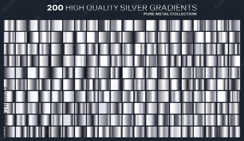 Silver gradient,pattern,template.Set of colors for design,collection of high quality gradients.Metallic texture,shiny background.Pure metal.Suitable for text ,mockup,banner, ribbon or ornament.