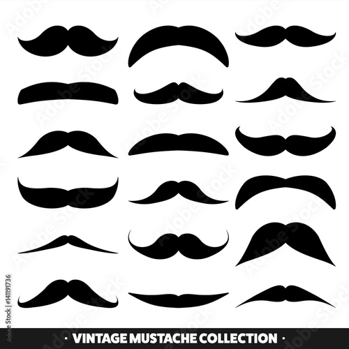 Mustache isolated on white. Black vector vintage moustache. Facial hair.Barber shop. Retro collection. Hipster beard.