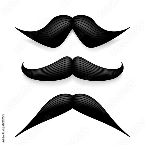 Mustache isolated on white. Black vector vintage moustache. Facial hair.Barber shop. Retro collection. Hipster beard.