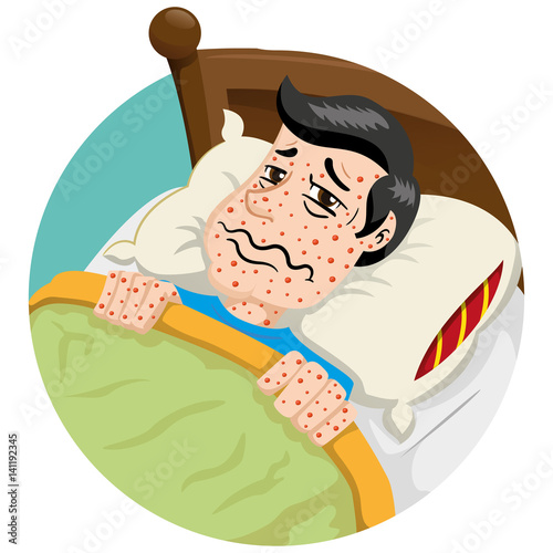 Male Bob male mascot with problems and symptoms of spots and spots on the body. Ideal for educational and health and medical information materials