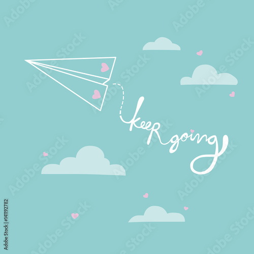 Keep going word from paper airplane cartoon vector illustration, business concept