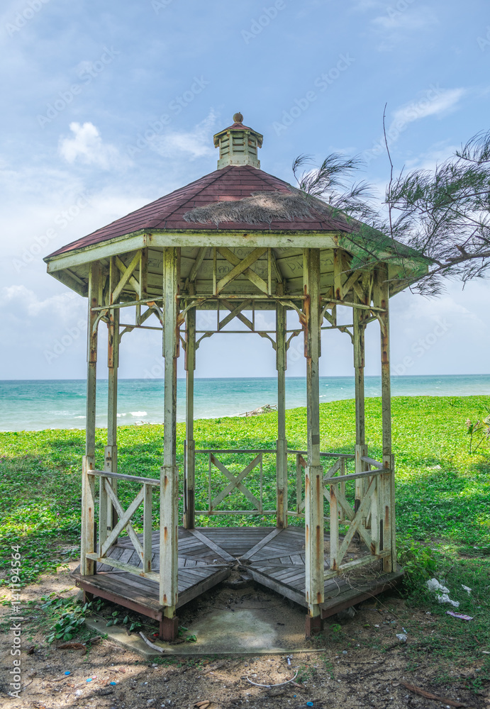 pavilion at the beach and blue sky background pavilion at the beach and blue sky background