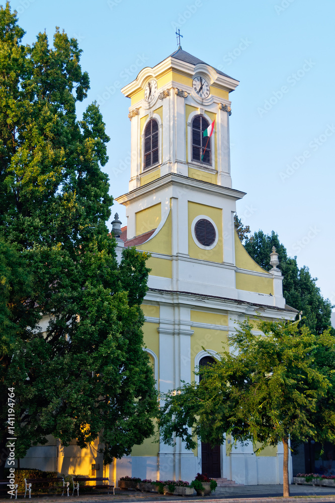 The bell-tower of the St. Claire (Klara) Roman Catholic Church in Szarvas, Hungary
