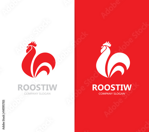 Valokuva Vector of red fire rooster and cock logo combination