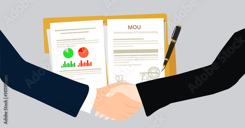 Businessman agreement to collaboration after the signature of the legal document MOU Memorandum Of Understanding