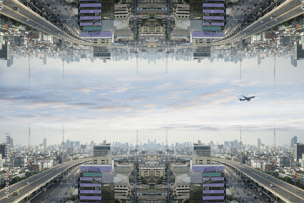 Upside down, strange, surreal city. Upside down, strange, surreal city.