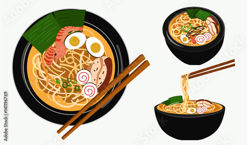 Buckwheat noodles at bowl with chopsticks