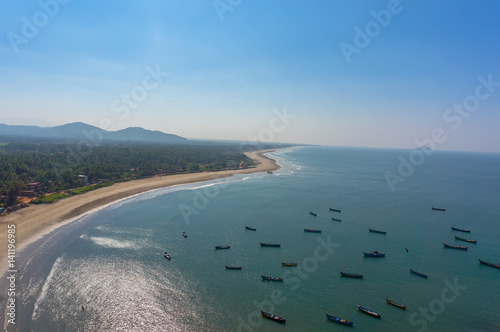 View of the beach from the tower-gopuram in Murudeshwar photo