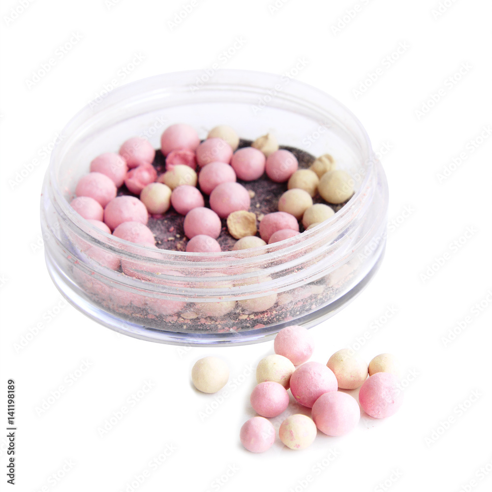 Make up powder balls in box isolate on white. Make up powder balls in box isolate on white.