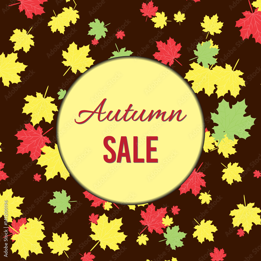 Autumn fall sale poster with maple leaves