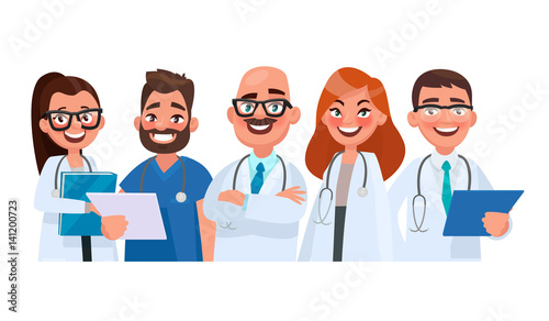 Team of doctors on isolated background. Medical workers. Vector illustration