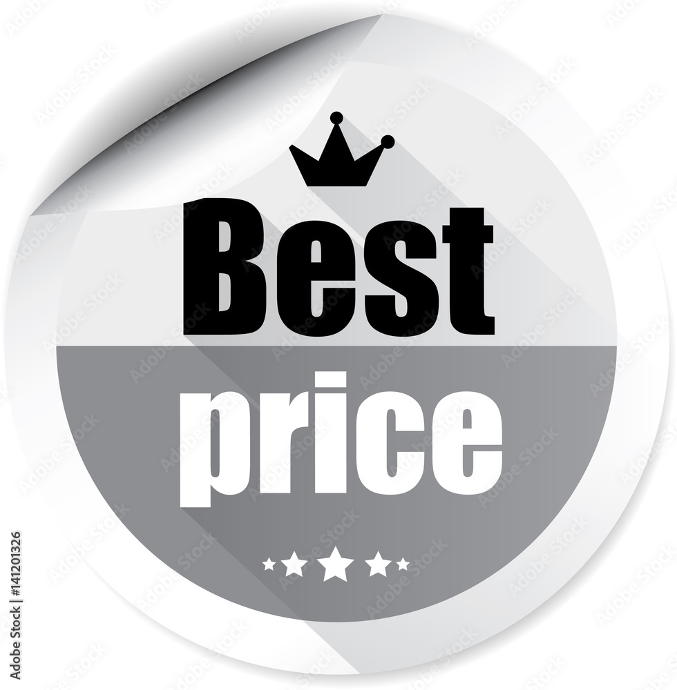 Best price gray colorful label, sticker, sign, icon and stamp with crown on white background.