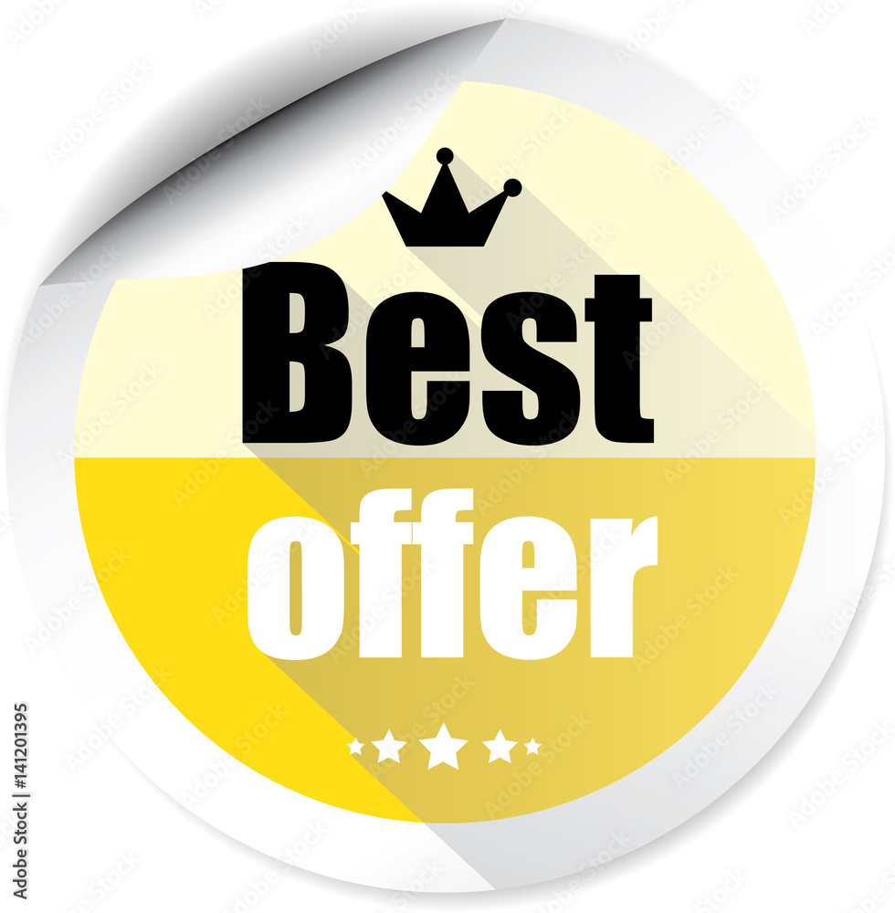 Best offer yellow colorful label, sticker, sign, icon and stamp with crown on white background. Best offer yellow colorful label, sticker, sign, icon and stamp with crown on white background.