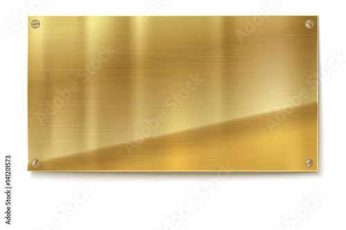 Shiny brushed metal gold, yellow plate banners on white background Stainless steel background, vector illustration for you