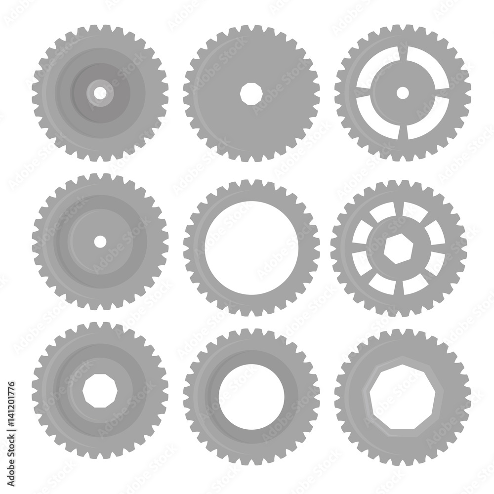 Set of different flat gears.
Set of different flat gears.