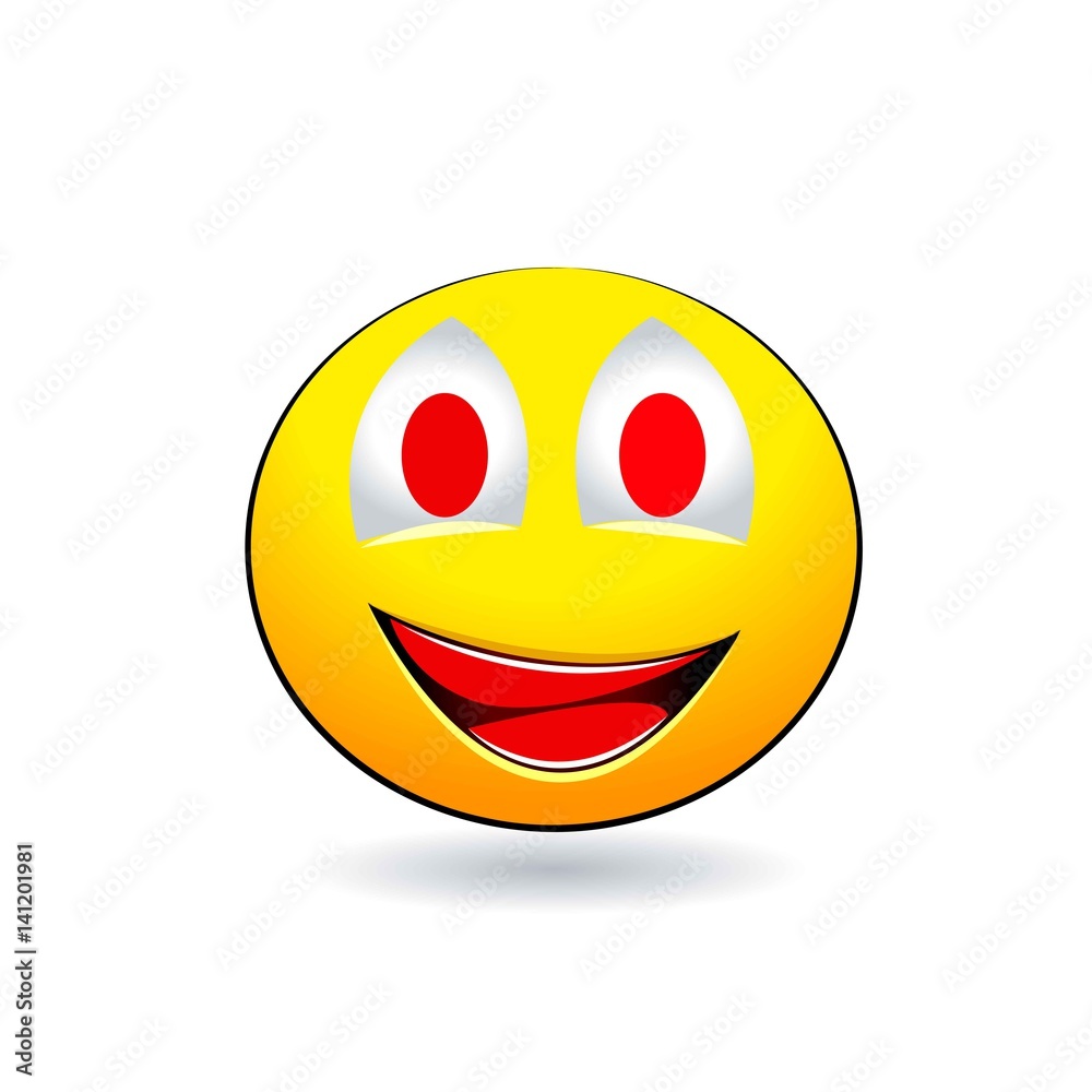 Smiling emotion with red teeth on a white background Smiling emotion with red teeth on a white background