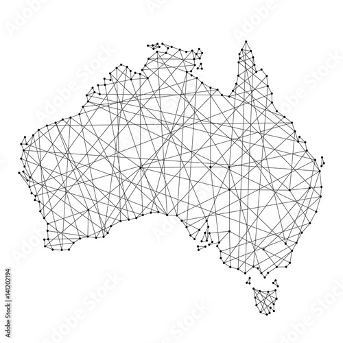 Map of Australia from polygonal black lines and dots of vector illustration