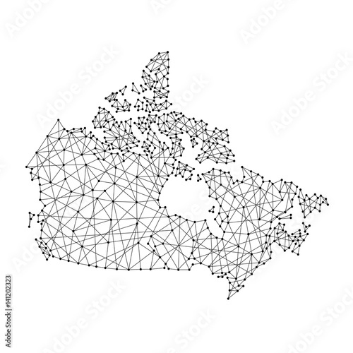 Map of Canada from polygonal black lines and dots of vector illustration