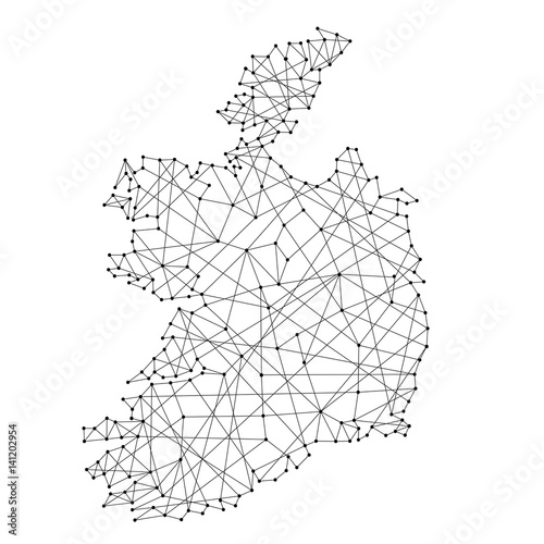Map of Ireland from polygonal black lines and dots of vector illustration