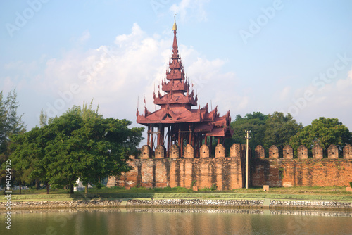 The old corner bastion with a tower in the citadel of the Old City. Mandalay, Myanmar