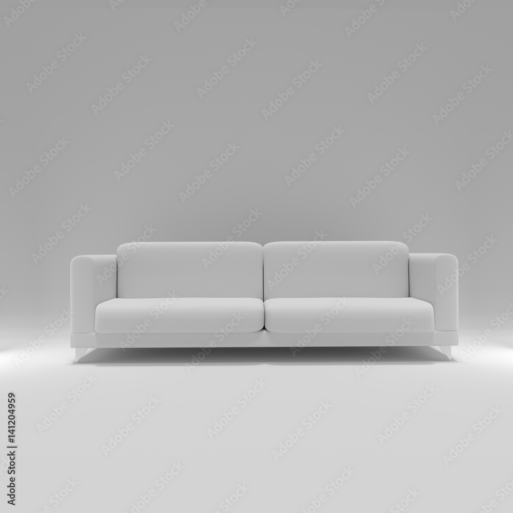 White sofa on empty grey wall background,3D rendering White sofa on empty grey wall background,3D rendering