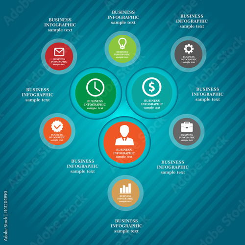 Business infographic elements, pie chart, business steps, flat design