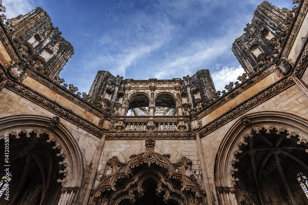Roofless hall in the Batalha Monastery, Portugal