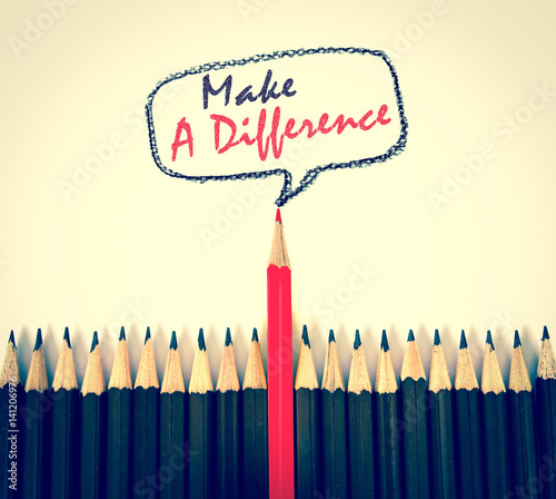 red wooden pencil arrange  with make a difference concept