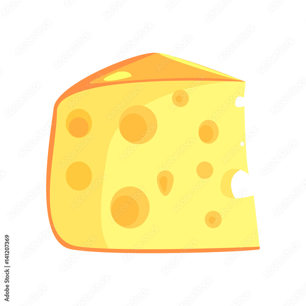 Piece Of Swiss Cheese, Food Item Rich In Proteins, Important Element Of The Healthy Balanced Diet Vector Illustration Piece Of Swiss Cheese, Food Item Rich In Proteins, Important Element Of The Healthy Balanced Diet Vector Illustration